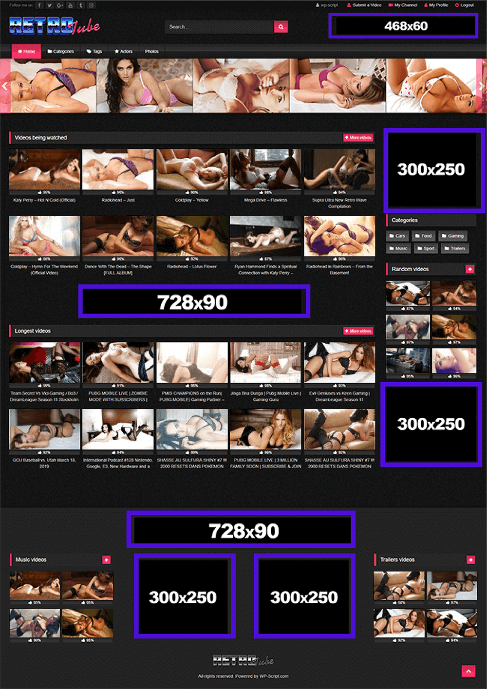 Adult theme advertising slots, WP-Script theme options