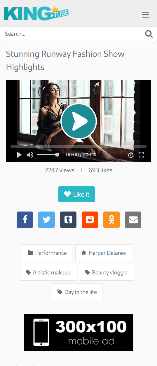 KingTube mobile view