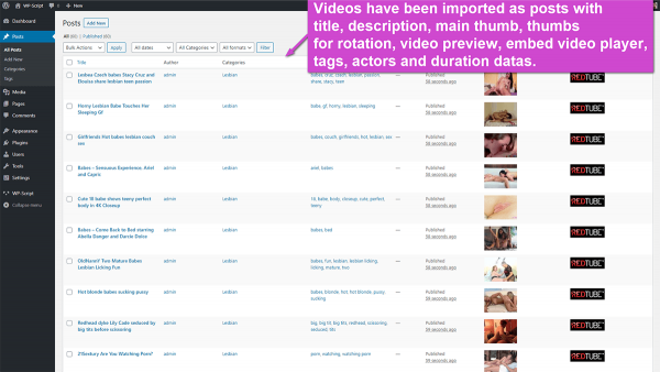 Los videos se han importado como nuevas publicaciones de WordPress