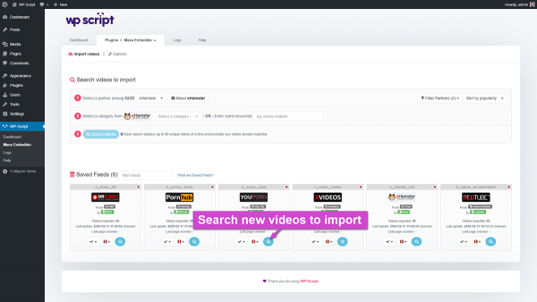 Search new videos to import