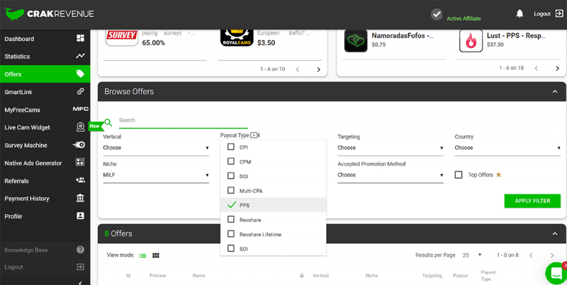 Payout type option