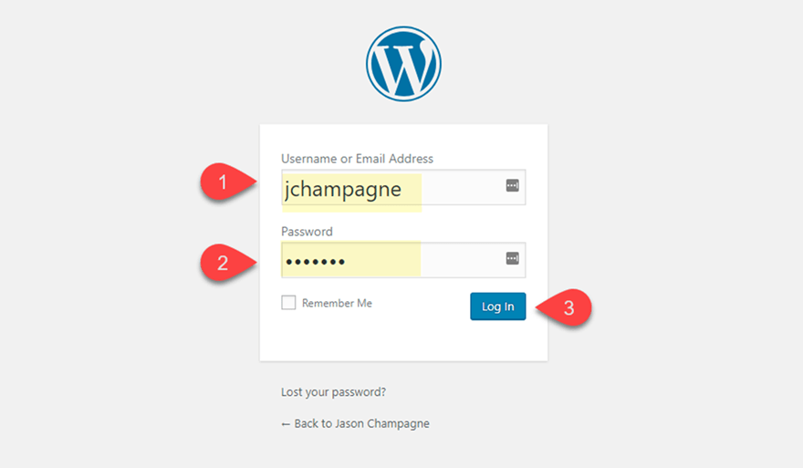 WordPress login credentials