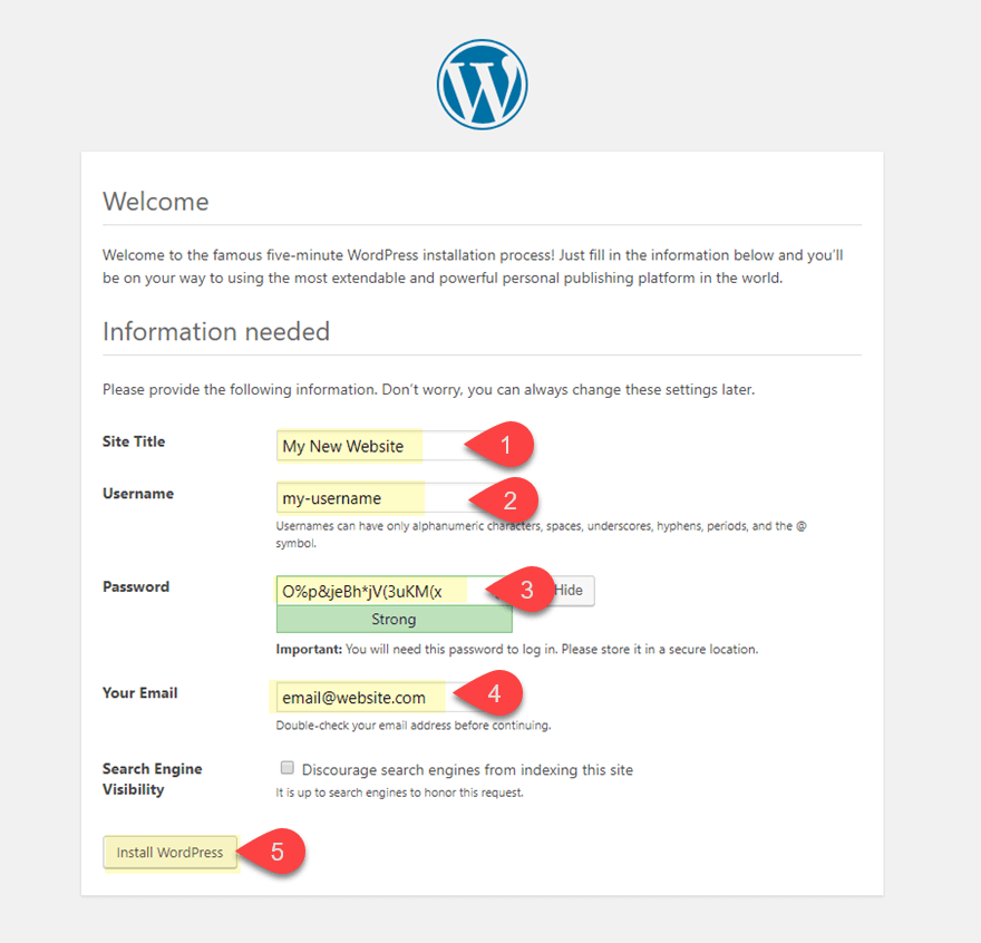 Your WordPress site information